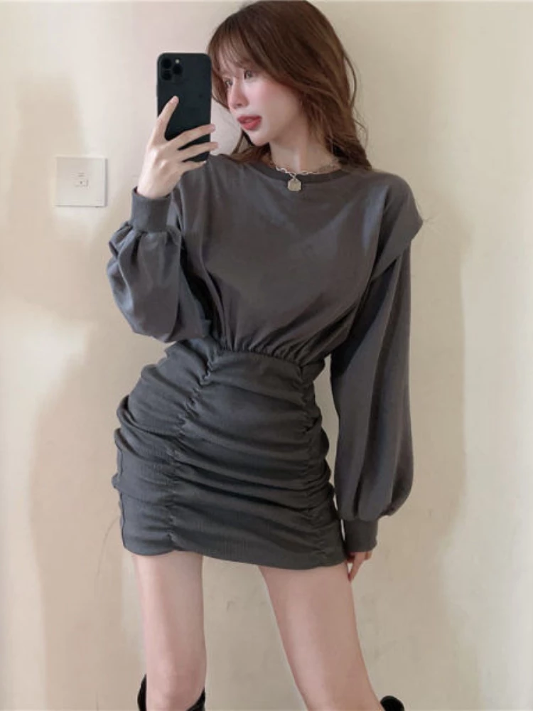 QWEEK Y2k Black Bodycon Dress Korean Fashion Wrap Ruched Slim Party Mini Short Dtresses for Women 2022 Sexy Robe Female Outfi